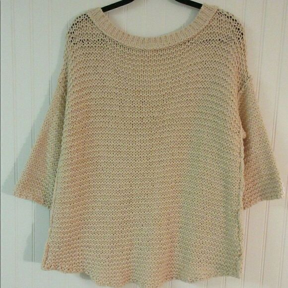 Free People sweater chunky v-neck pale pink sz Med - Picture 3 of 5